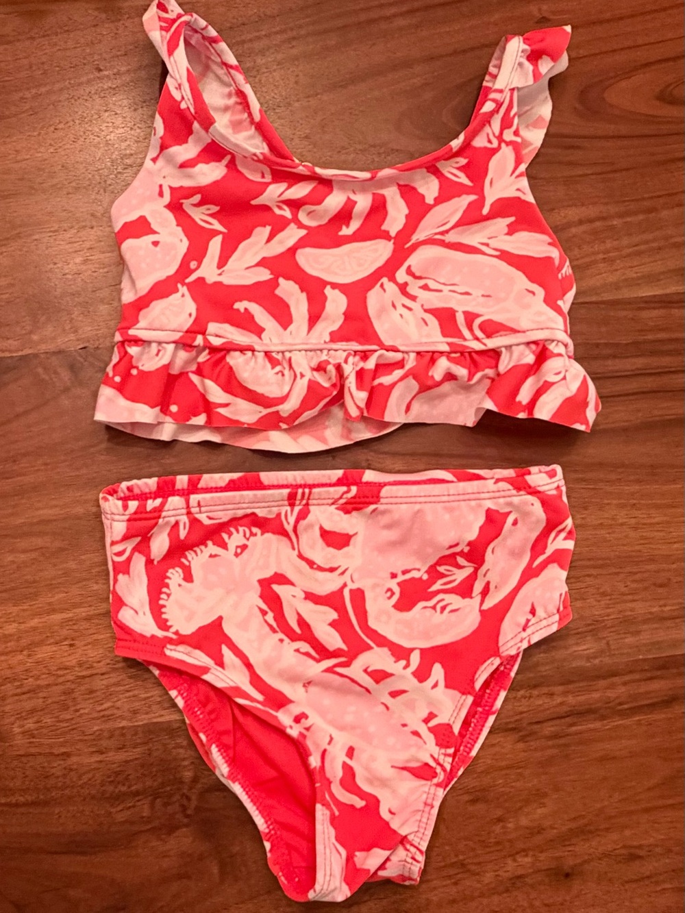 Lilly Pulitzer Coral and Light Pink Ruffle Two-Piece Swim Set